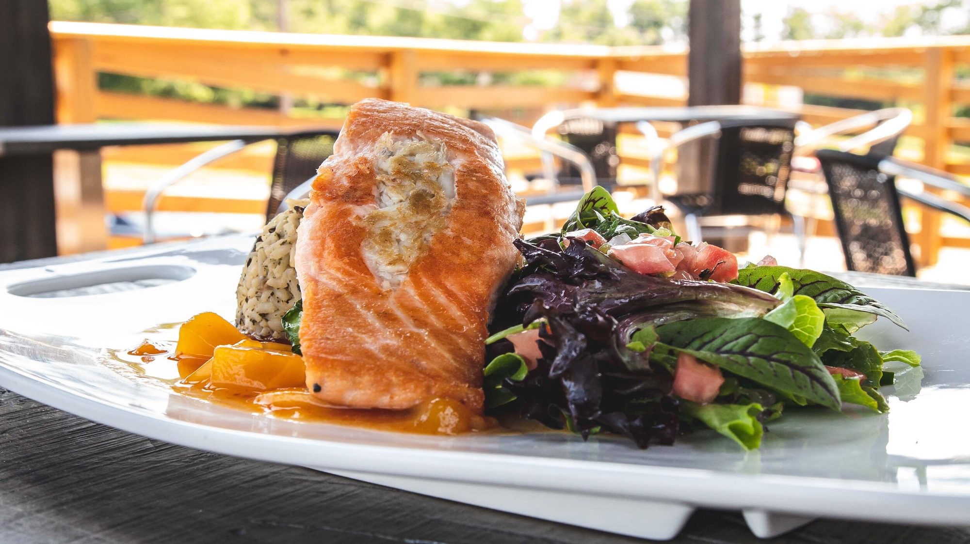 Salmon served out on the patio