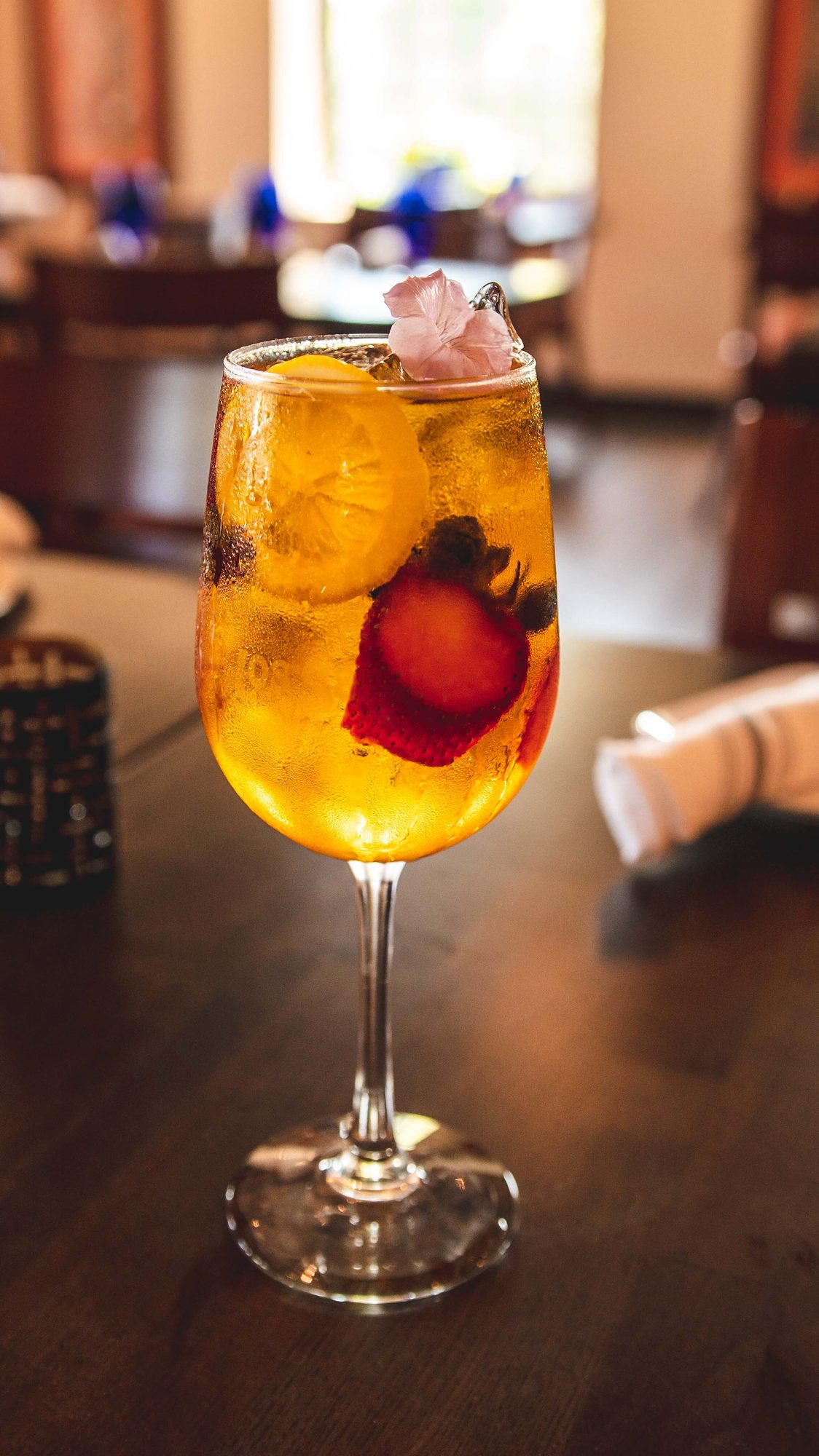 A tall sangria on the bar